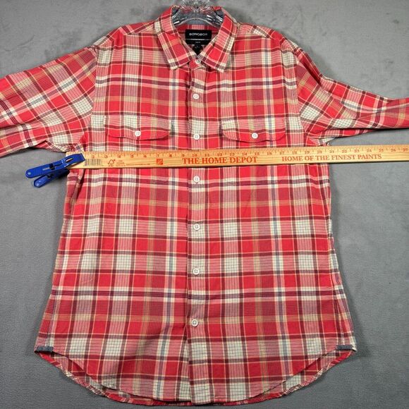 Bonobos Mens Button Up Shirt L Red Yellow Plaid Slim Fit Long Sleeve Western NEW - Picture 3 of 10
